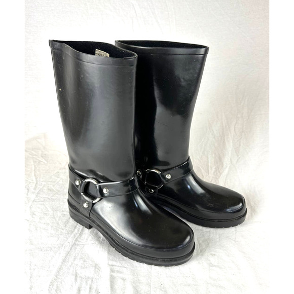Bass Shoes - Bass Tall Black Rain Boots Women's Size 7